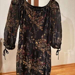 Aritzia Black Floral Long Sleeve Dress